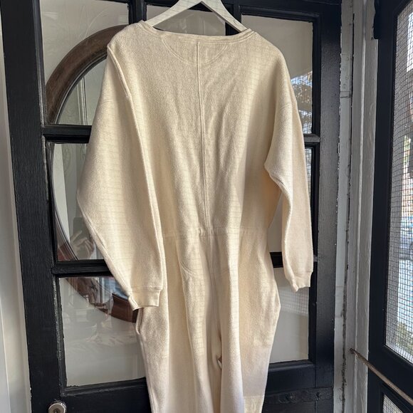 Vintage Cozy 100% Cotton Fleece J Peterman White Cream Jumpsuit Onesie - Picture 5 of 7